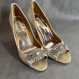 Badgley Mischka Cream Heels with Silver Embellishment